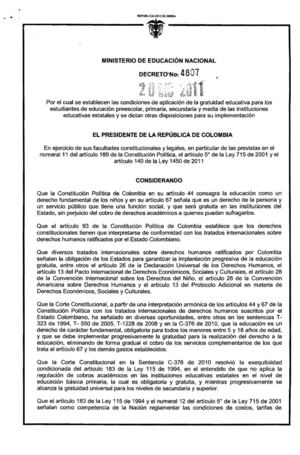 Decreto 4807- Gratuidad Educativa 2012