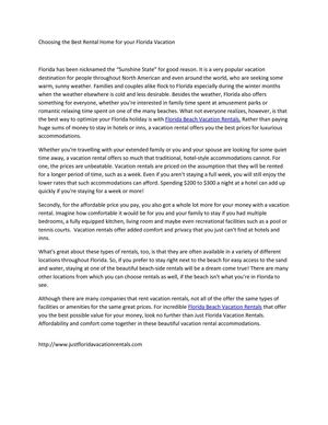 Choosing the Best Rental Home for your Florida Vacation