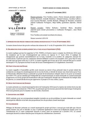 Conseil municipal du 17 novembre 2011