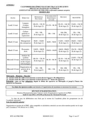dates examen BTS AG 2012