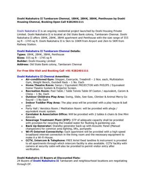 Doshi Nakshatra II Tambaram Chennai, 1BHK, 2BHK, 3BHK, Penthouse by Doshi Housing Chennai, Booking Open Call 9282401111