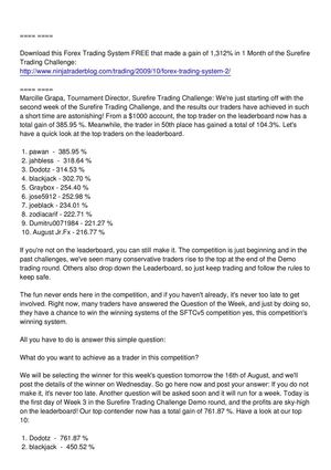 SFTCv5-Surefire Trading Challenge V5 Demo Trading Round Results