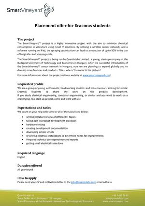 Offre de stage SmartVineyard HU