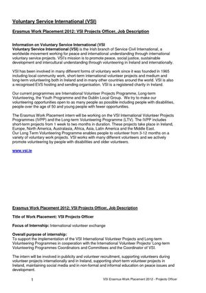 Offre de stage Voluntary Service international IRL