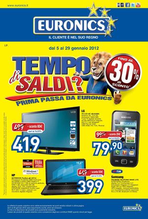 Volantino Euronics gruppo Dimo dal 5/1 al 29/01/2012