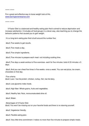 What Is the 5 Factor Diet