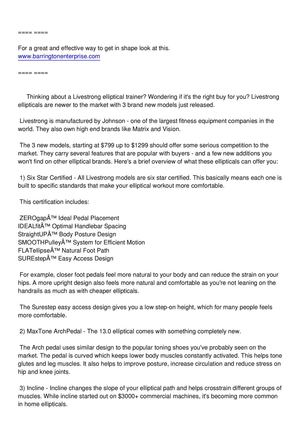 Livestrong Elliptical Trainer Review - Benefits of Livestrong Elliptical Machines