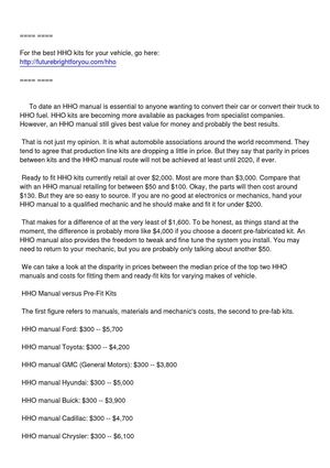 Building HHO Generators From a Manual