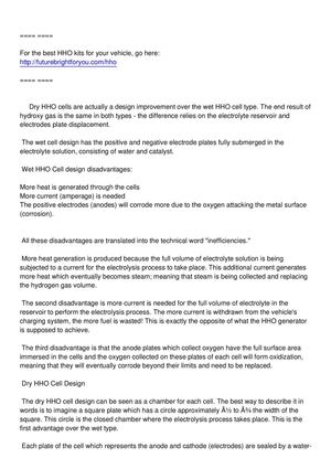 Dry Versus Wet HHO Cells