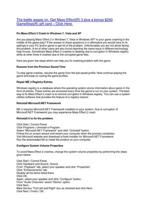How to fix Mass Effect 2 Crash in Windows 7, Vista and XP