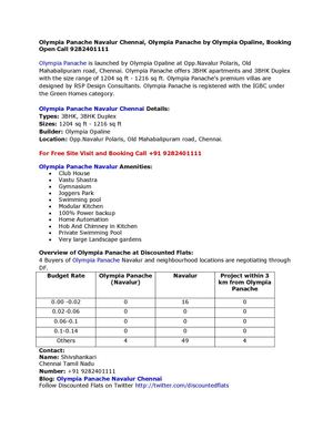 Olympia Panache Navalur Chennai, Olympia Panache by Olympia Opaline, Booking Open Call 9282401111