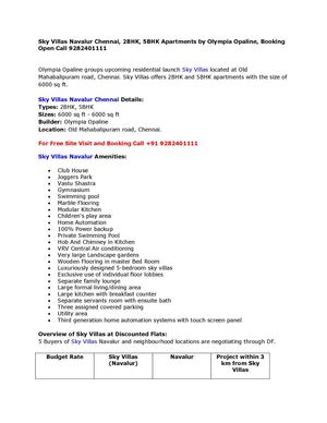 Sky Villas Navalur Chennai, 2BHK, 5BHK Apartments by Olympia Opaline, Booking Open Call 9282401111