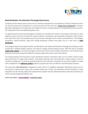 Retail Distribution-The Vital Link In The Supply Chain Process