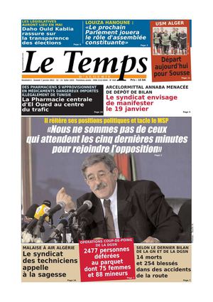 Le Temps d'Algérie Edition du Samedi 07 Janvier 2012