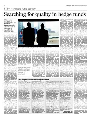 Financial Times - Searching for quality in hedge funds