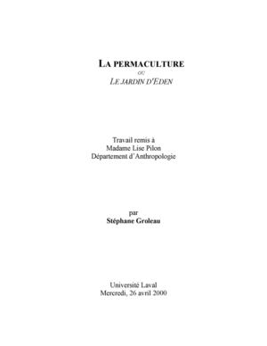 La permaculture ou le jardin d'Eden - Mémoire de Stéphane Groleau