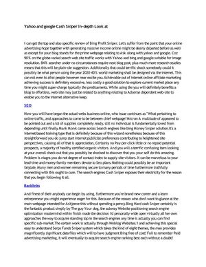 Yahoo and google Cash Sniper In-depth Look at