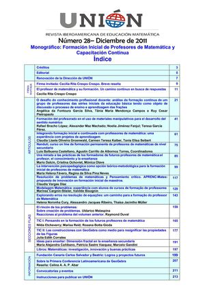 Revista Iberoamericana de Educación Matemática. nº 28, diciembre 2011. Monográfico: Formación inicial y continua del profesorado de matemáticas.