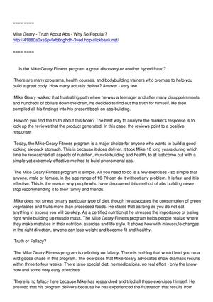 Mike Geary Fitness - Truth Or Fallacy