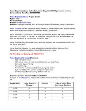 Hema Sapphire Attapur Hyderabad, Hema Sapphire 2BHK Apartments by Hema Constructions, Book Now 9248007333