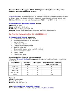 Sreerosh Anthea Mogappair, 2BHK, 3BHK Apartments by Sreerosh Properties Chennai, Booking Open Call 9282401111