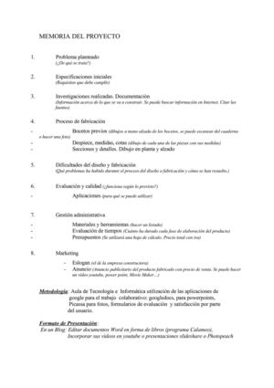 Índice de la Memoria de un proyecto