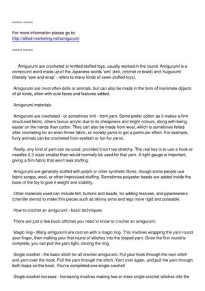 How to Make Amigurumi - Materials and Basic Techniques.txt