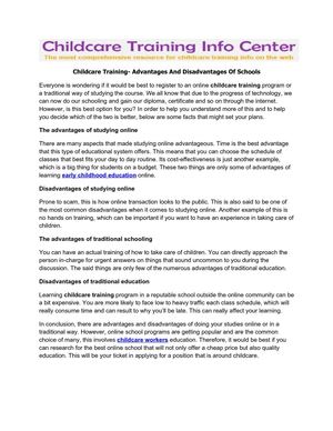Childcare Training- Advantages And Disadvantages Of Schools