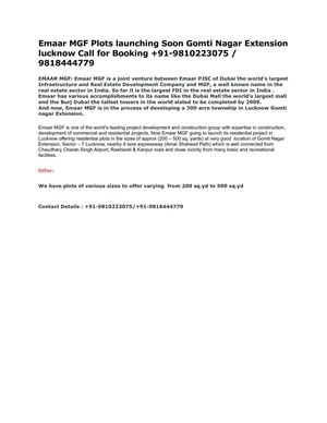 Emaar Mgf Plots Lucknow |9810223075| Emaar Mgf Plots in Lucknow