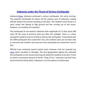 Indonesia under the Threat of Serious Earthquake 