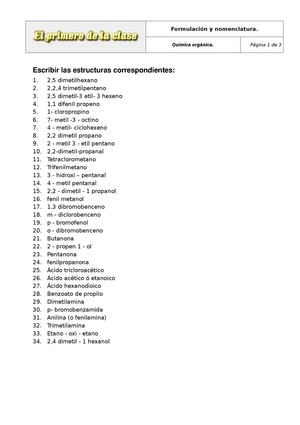 Formulación: Ejercicios de formulación Química Orgánica I