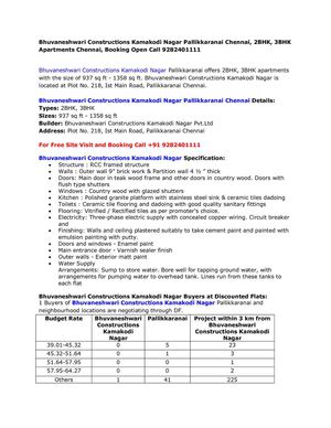 Bhuvaneshwari Constructions Kamakodi Nagar Pallikkaranai Chennai, 2BHK, 3BHK Apartments Chennai, Booking Open Call 9282401111