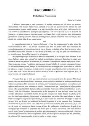 Octave Mirbeau, « De l'alliance franco-russe »