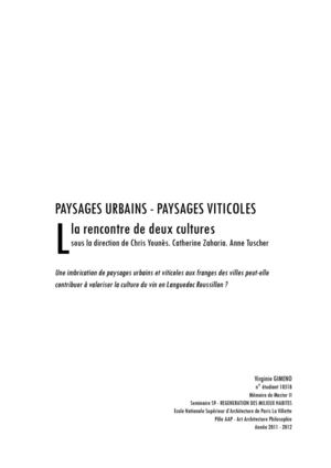 12-01-13 PAYSAGES URBAINS-PAYSAGES VITICOLES. La recontre de deux cultures. Virginie GIMENO