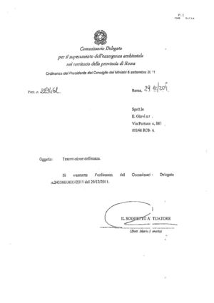 Ordinanza commissariale del 29/12/2011