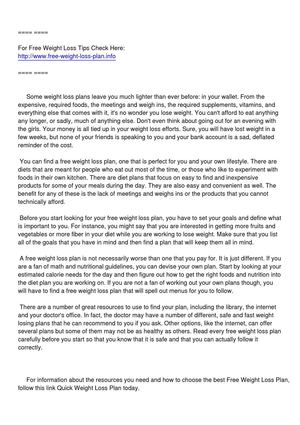 Finding a Free Weight Loss Plan - You Do Not Have to Go Broke to Get Fit