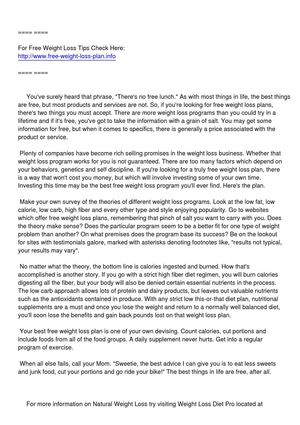 Free Weight Loss Plans - Fact Or Fiction