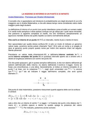 LA NOZIONE DI INTORNO DI UN PUNTO E DI INFINITO