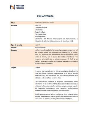 Ficha técnica. Cuento educativo