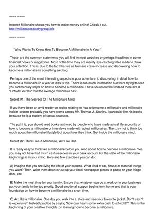 How to Become a Millionaire - The 3 Untold secrets