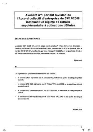 Avenant n°1 portant révision de l'Accord collectif d'entreprise du 09 12 2008 instituant 1 régime de retraite suppl à cotisations définies-