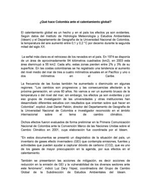 Qué hace Colombia ante el calentamiento global