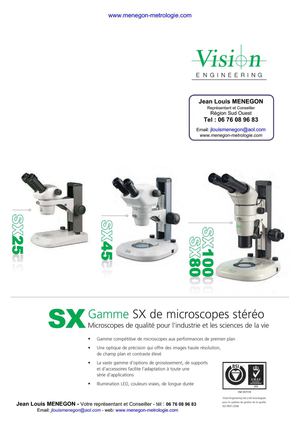 VE - Gamme SX de microscopes stéréo: SX25 - SX45 - SX80 - SX100 
