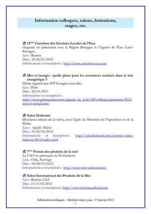 Information colloques - 17 janvier 2012