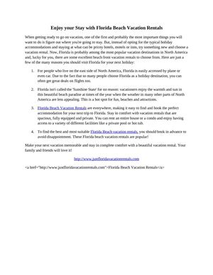 Enjoy your Stay with Florida Beach Vacation Rentals