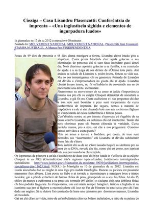 Affaire Lisandru Plasenzotti - Su casu De Lisandru Plasenzotti; bortadura in sardu def