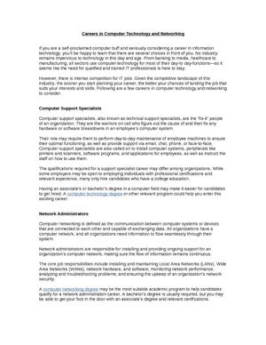 Careers in Computer Technology and Networking