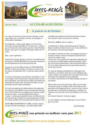 Bulletin Infos ACCES REAGIS n° 23 Janvier 2012 et Info ARIA