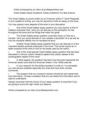 Essay Writing High School Great Gatsby Essay Questions Essay Questions You May Explore Science And Technology Essay Topics also Analysis Essay Thesis Calamo Great Gatsby Essay Questions Essay Questions You May Explore Proposal Essay Topics Examples