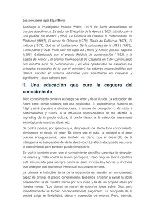 Los Sie7e saberes de la educación según Edgar Morin